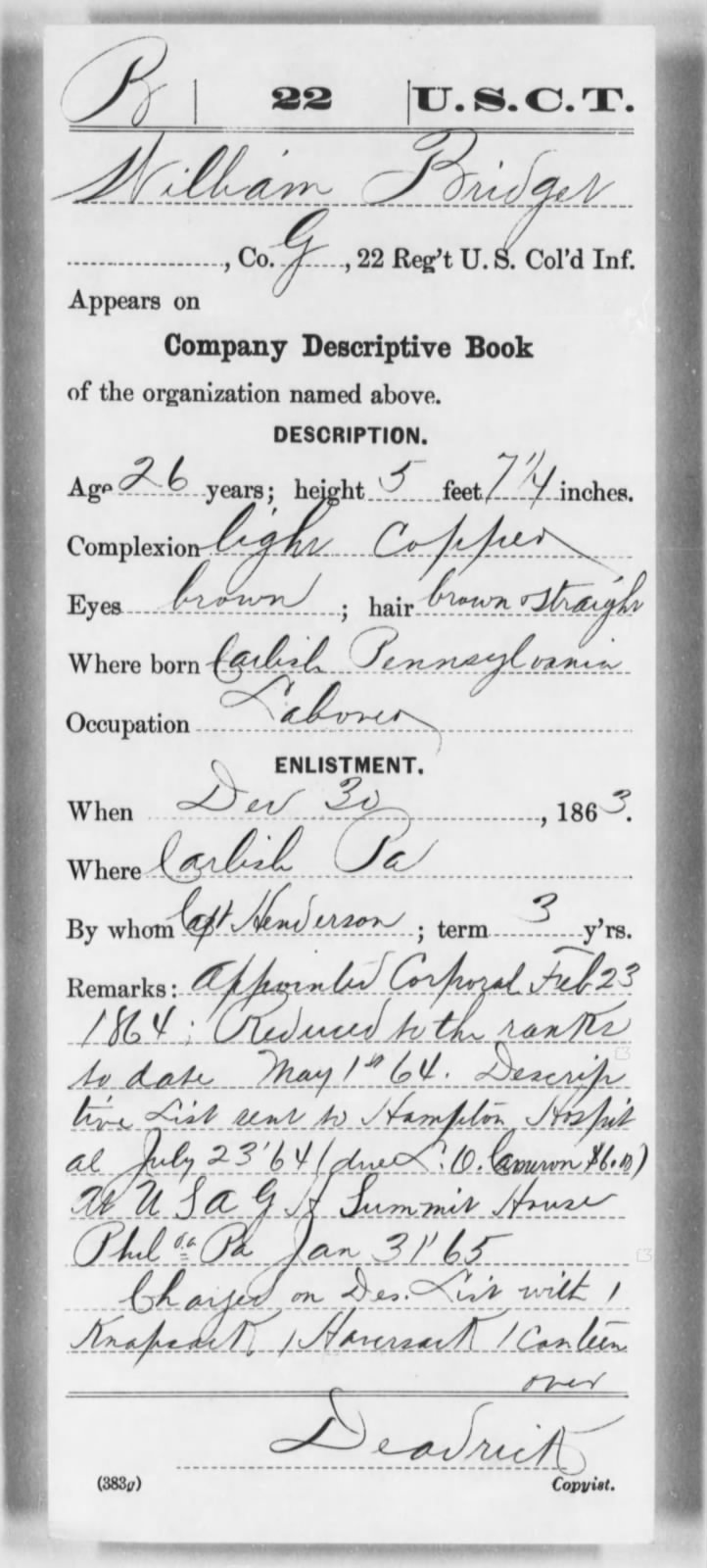 Company Descriptive book for William Bridges. Scanned image with cursive handwriting. 