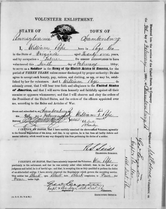 Image of William Pope's Volunteer Enlistment (Fold3.com)