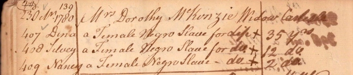 Scan of census listing Dorothea McKenzie, Dina, Silvey, and Nancy